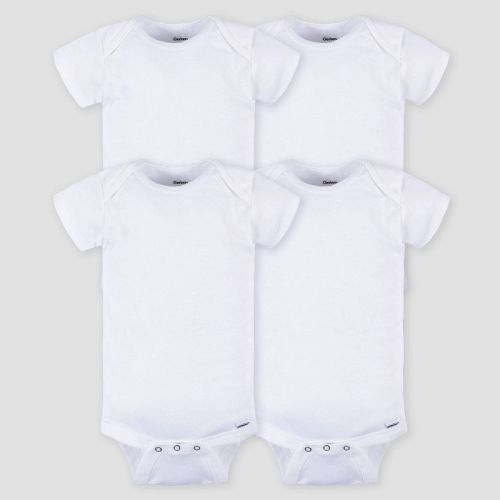 Gerber Baby 4pk Short Sleeve Onesies - White 6-9M: Cotton Ribbed Bodysuits