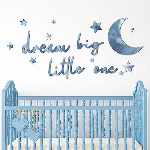 15 Pcs Moon and Stars Nursery Decor Dream Big Little One Wall Decor Boho Neutral Babyroom Wall Art Nursery Sign for Boys Girls Bedroom Home Farmhouse Living Playroom (Blue)
