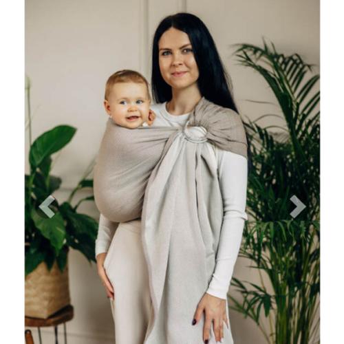 Ring Sling, Herringbone Weave (100% cotton) - with gathered shoulder - LITTLE HERRINGBONE ALMOND - standard 1.8m