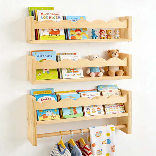 AMTPM Nursery Book Shelves, Scalloped Shelves, Floating Book Shelves for Wall, Nursery Decor for Baby, Toddler (White, 16Inches)