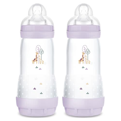 MAM 11oz Easy Start Anti-Colic Baby Bottles, Fast Flow, Breastfeeding-Like Silicone Nipple, Reduces Colic, Gas, & Reflux, Easy-to-Clean, BPA-Free, 4 Plus Months