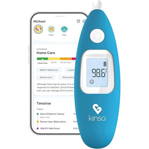 Kinsa Smart Ear Thermometer for Adults, Kids and Babies, Infrared in-Ear Digital Thermometer, App-Connected Fever and Symptom Tracking, 1-Second Accurate Readings