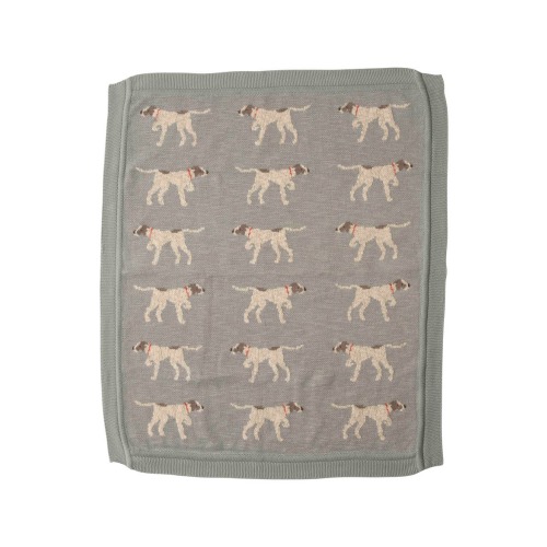 Soft Cotton Knit Baby Blanket with Decorative Dog Design, Blue
