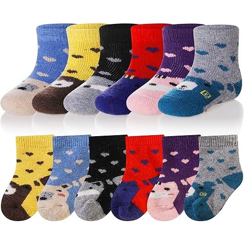 Eocom 6 Pairs Baby Boys Girls Wool Socks Infant Toddlers Kids Unisex Winter Thick Soft Warm Thermal Crew Socks