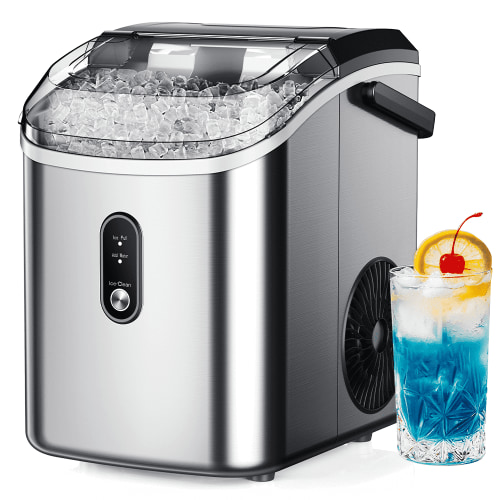 Simzlife Nugget Ice Maker Countertop, 34.9lbs per Day Chewable Pebble Nugget Ice Machine with Touch Screen for Home, Kitchen, Office, Stainless Steel, Black