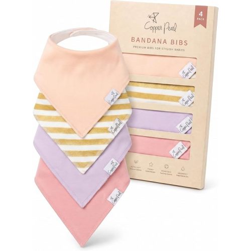 Copper Pearl Baby Bibs 4 Pack, Printed Bandana Drool Bibs for Baby Girl & Boy, Soft Cotton Drooling Teething Bibs