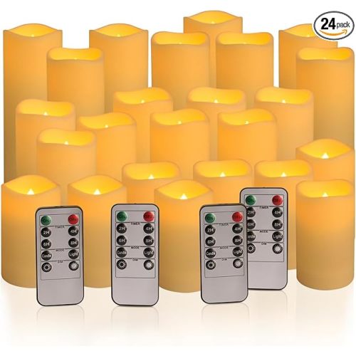 fclayvts 24-Pack LED Flameless Candles with Remote Control -Flickering Electric Candles- Timer Candles -3D Flame, for Halloween Christmas Parties,Wedding,Home,Gift and Special Occasions(Three Sizes)