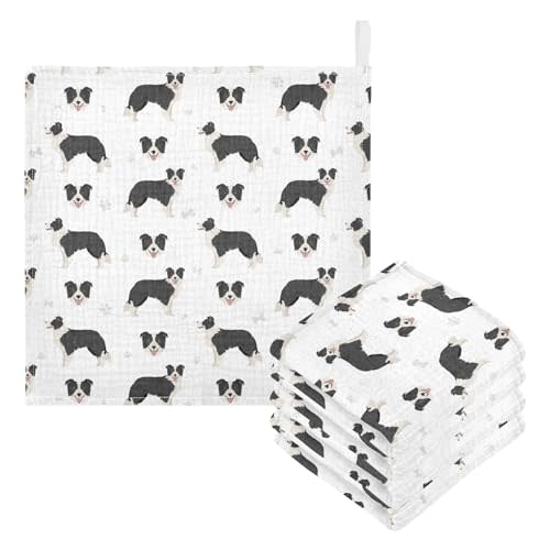 vvfelixl Baby Cotton Washcloths Border Collie Black Infants Bath Towel for Unisex Face Towels for Newborn, Natural Baby Wipes Delicate Skin, 11.8 X 11.8 inch, one sizex3