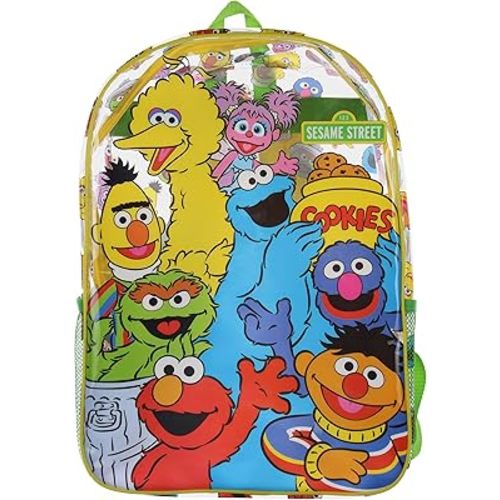 INTIMO Sesame Street Elmo Big Bird Cookie Monster Clear Travel Backpack For Daily Use 17"