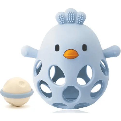 2-in-1 Baby Teething Rattle Toy, Sensory Grasping Teether for Infants 3-12 Months, 100% Food-Grade Silicone, Easy to Hold, Soothing & Developmental, BPA Free