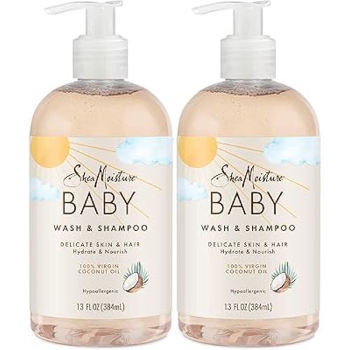SheaMoisture Baby Wash and Shampoo 100% Virgin Coconut Oil for Baby Skin Cruelty Free Skin Care 13 oz (Pack of 2)