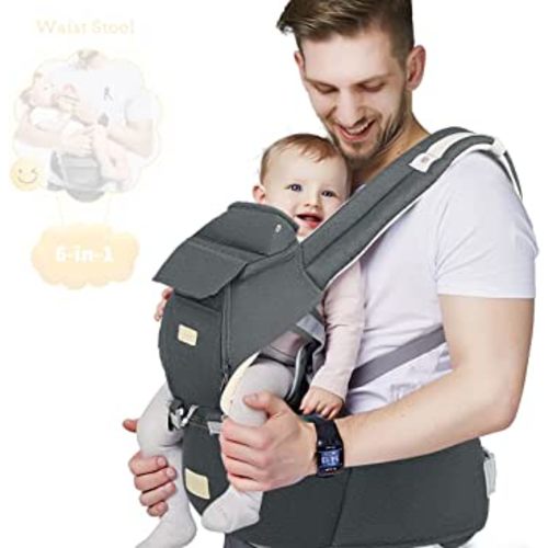 FRUITEAM 6-in-1 Baby Carrier with Waist Stool, One Size Fits All -Adapt to Newborn, Baby Hip Carrier for Breastfeeding, Infant & Toddler