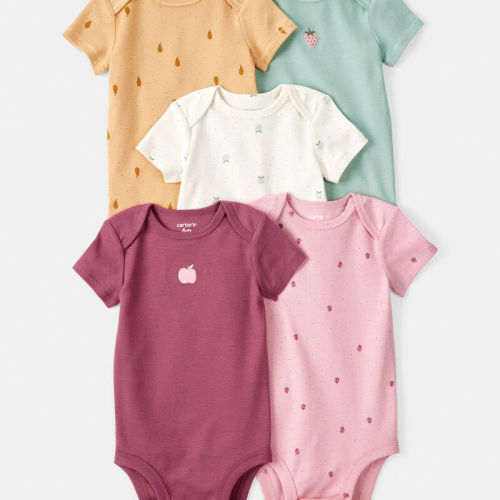 Multi Baby Girl 5-Pack Fruit Print Cotton Multipack Bodysuits - Brown/Green/Pink/Red/White | Carter’s Oshkosh Canada