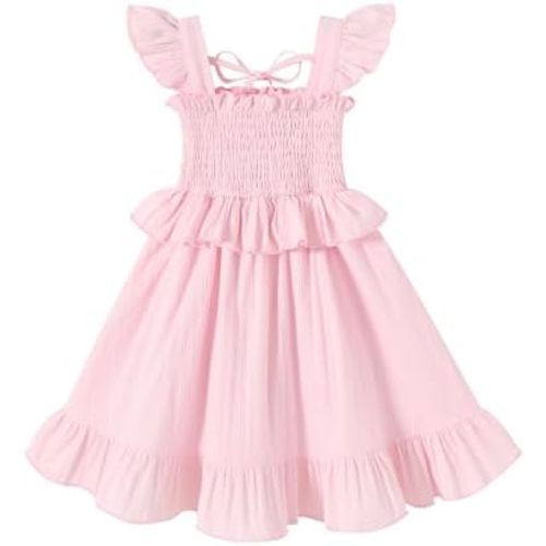 YOUNGER TREE Toddler Dress Baby Girls Cotton Ruffle Sleeveless Summer Dresses Kids Boho Beach Casual Sundress