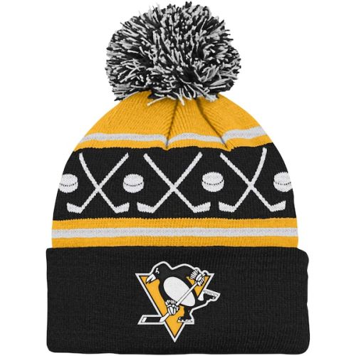 Pittsburgh Penguins Infant Face-Off Cuffed Knit Hat with Pom - Black