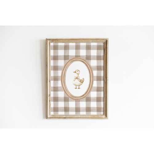 Duck Nursery Wall Art Gingham Farmhouse Kids Room Neutral Earthy Nursery Print Whimsical Goose Poster Brown Check Playroom Art BTD10-A1