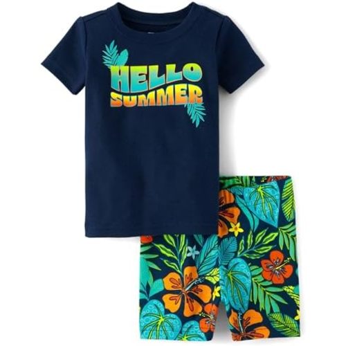 The Children's Place Baby Boys' And Newborn Snug Fit 100% Cotton Short Sleeve Top and Shorts 2 Piece Pajama Set