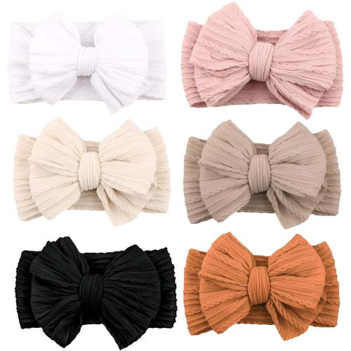 TELOLY Handmade Baby Headbands Soft Stretchy Nylon Hair Bands with Bows for Newborn Infant Baby Toddler Girls - Pack of 6