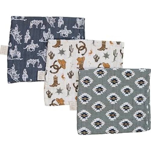 Mebie Baby Burp Cloths, Outlaw Cowboy, Muslin Burp Cloth Set for Spit Up, Drool, and More, Boho Burp Cloths for Baby Boy and Girl, Baby Must Haves for Registry Lists and Gifts for Newborns