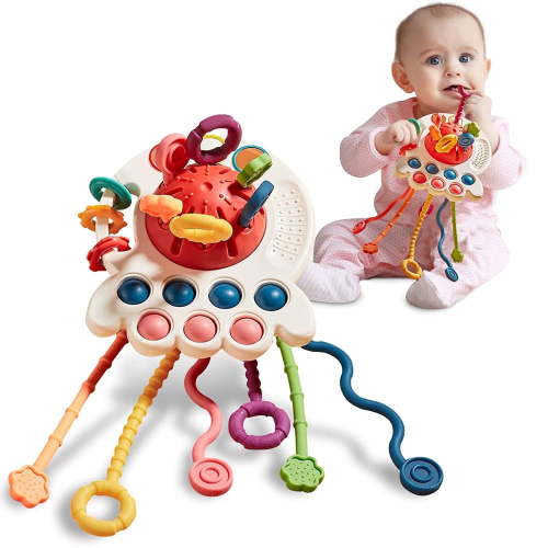 Crislove Baby Toys 6 to 12 Months, Sensory & Montessori Toys for 1 Year Old, Octopus Pull String Toys, Travel & Teething Toys for Car Seat, Baby Girl Boy Gifts for 6, 9, 12, 18 Months Infant Toddler
