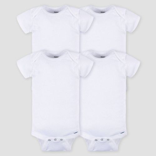 Gerber Baby 4pk Short Sleeve Onesies Bodysuit - White 18M: Cotton Ribbed Bodysuits, Crotch Snap, Machine Washable, Infant Apparel