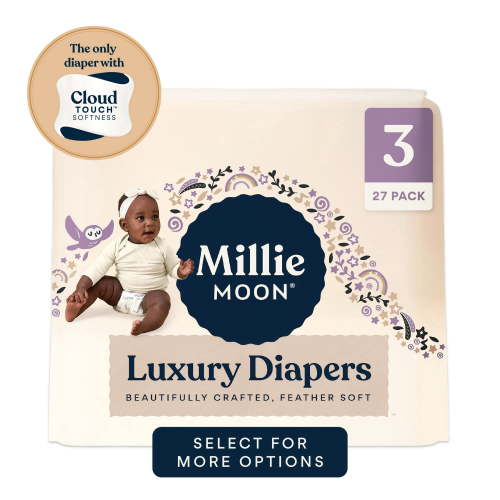 Millie Moon Luxury Diapers – Size 3 CloudTouch™ Softness Hypoallergenic, Ultra-Absorbent 27 Count