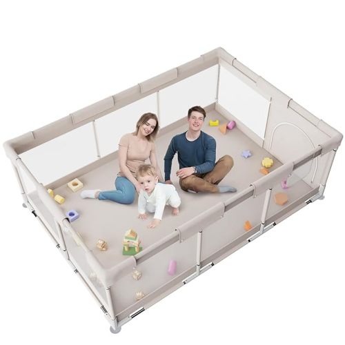 ZEEBABA Baby Playpen with Mat, 47x47inch Playpen for Babies and Toddlers, Small Baby Play Pens, Play Yard for Infants with 47" Play Mat, Playard with Gate