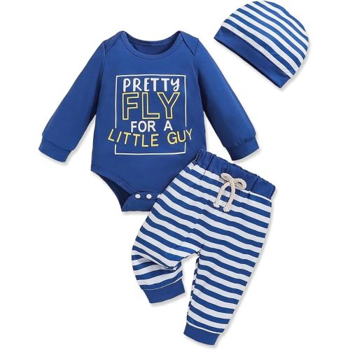 Newborn Baby Boy Clothes Boy Outfit Infant Romper Winter Fall Long Sleeves Pants Set Hat 3PC