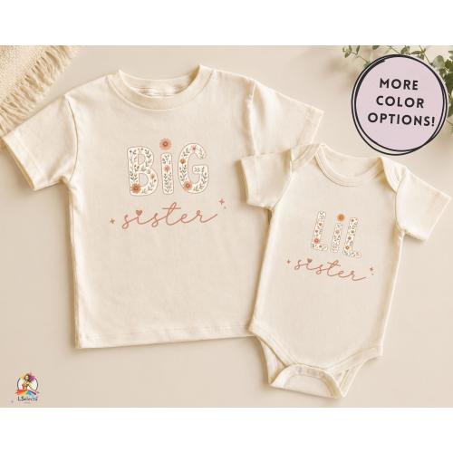 Big Little Sister Matching Shirts, Floral Sibling Outfit Set, Big Sis Little Sis Tee, Baby Announcement Gift, Cute Family Matching Set