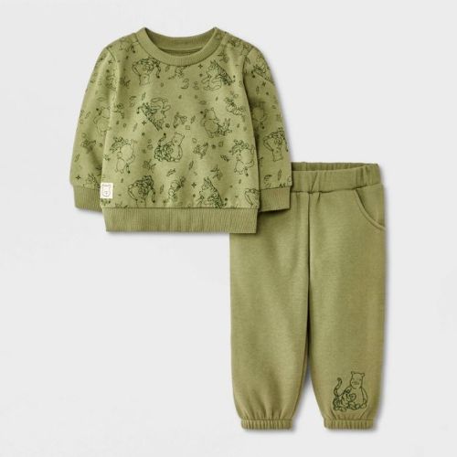 Baby Boys' 2pc Disney Winnie The Pooh Fleece Sweatshirt and Pants Set - Green 12M