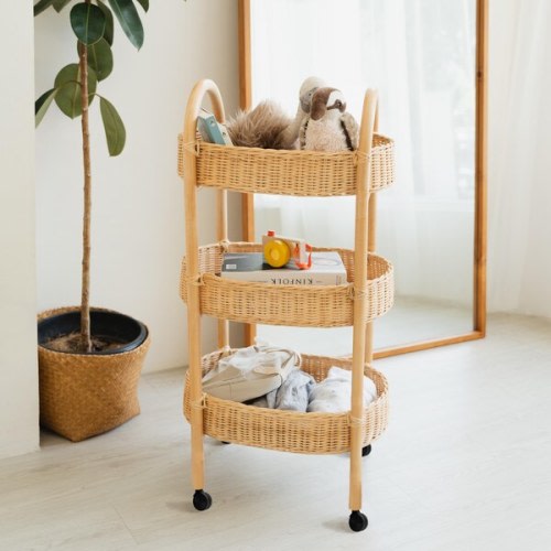 Con Handcrafted Rattan Utility Cart Trolley, Natural - MOMIJI | Maisonette
