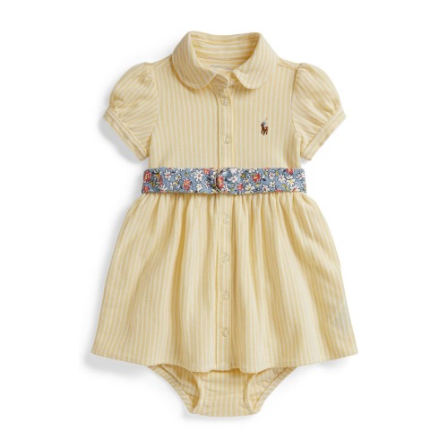 Oxford Stripe Cotton Piqué Belted Shirtdress & Bloomers