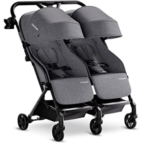 Mompush Lithe Double Ultralight Stroller, Lightweight Side by Side Stroller, Two Large Seats with Individual Recline, Easy Fold Grey