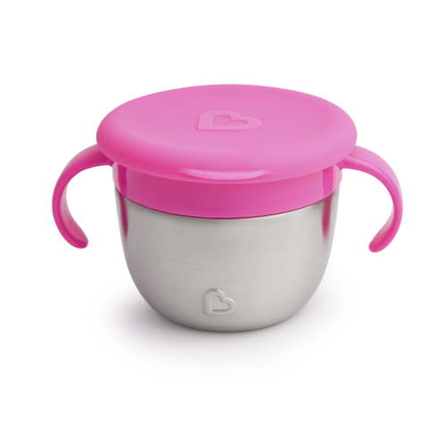 Munchkin Snack+ Stainless Steel Toddler Snack Catcher Cup, 9 oz, Pink, Airtight Lid