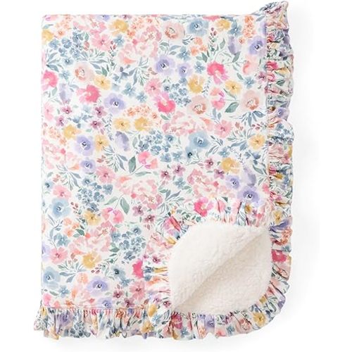 Little Sleepies Newborn Mini Ruffle Blanket, Soft Viscose from Bamboo Sherpa Baby Blanket, Girl Gifts, Baby Essentials, Tiny Blooms, 30 inches x 40 inches