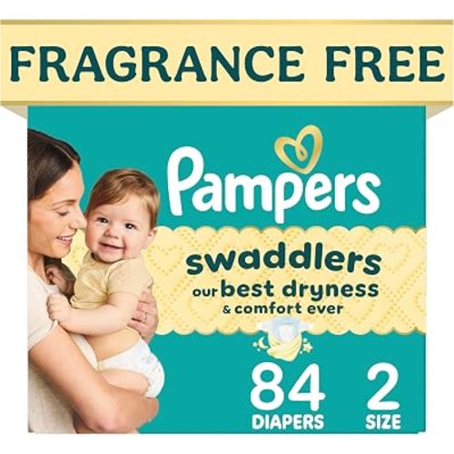 Pampers Swaddlers Diapers, Size S2 (10-22 lbs), 84 Count, Absorbent, Keeps Baby Dry and Comfortable, Pediatrician Recommended Skin Safe Disposable Baby Diaper