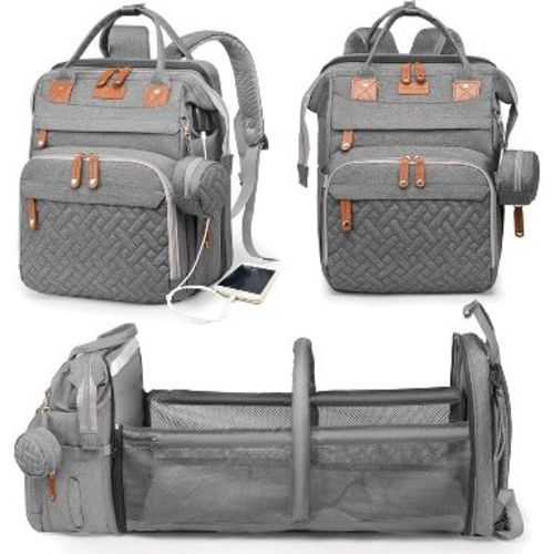 Baby Diaper Bag with Changing Station, Waterproof, Backpack , USB Charging - Grey