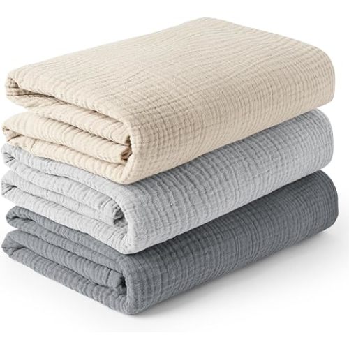 Konssy 3 Pack Muslin Swaddle Blankets for Unisex, Newborn Receiving Blanket, Large 47 x 47 inches, Soft Breathable Muslin Baby Swaddles for Boys & Girls