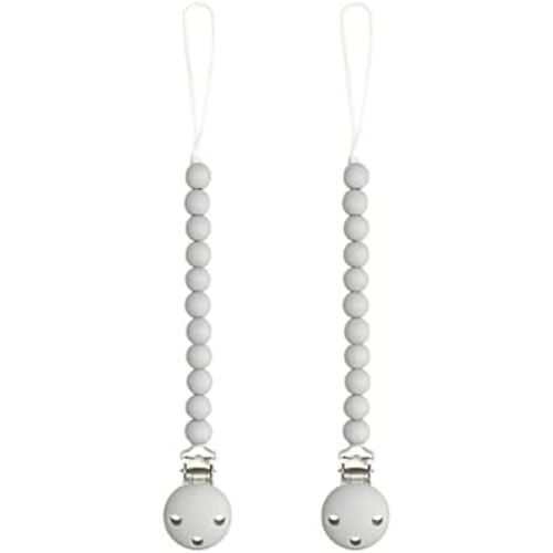 Comfy Cubs Pacifier Clips 2 Pack - 100% Food Grade Silicone Baby Pacifier Clips, BPA & PVC Free - CPSIA Certified, Lightweight and Flexible Baby Gifts - Slate