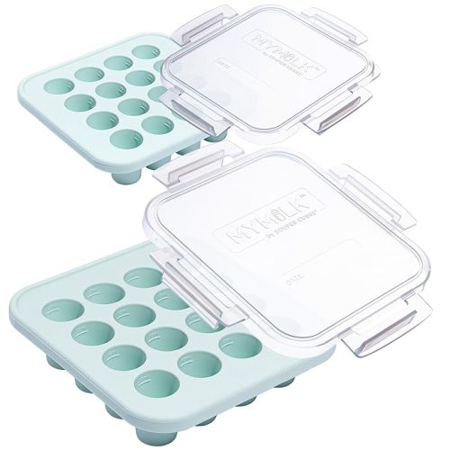 Souper Cubes MyMilk 1/2 oz. Silicone Breast Milk Freezer Trays, Each Pure Platinum Food-Grade Silicone Tray Holds 8 oz., Perfect For Purees, and More - Mint - 2-Pack