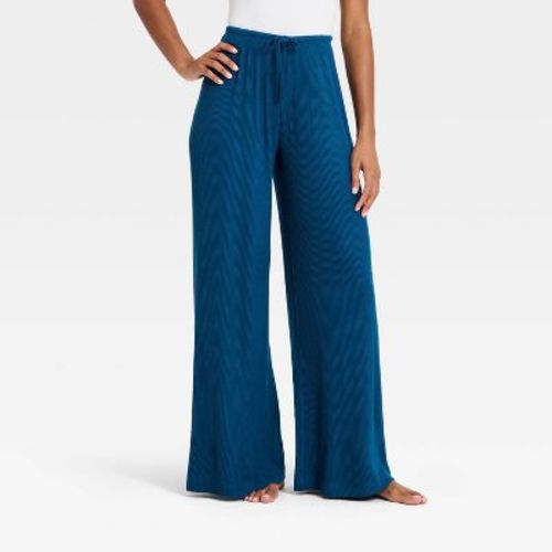 Women's Cozy Ribbed Wide Leg Pants - Auden™ Dark Blue L