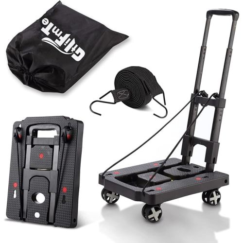 Folding Hand Truck Lightweight Hand Truck Dolly Foldable,Luggage cart with 4 Rotate Wheels, Utility Cart with Adjustable Handle,Collapsible Dolly for Moving