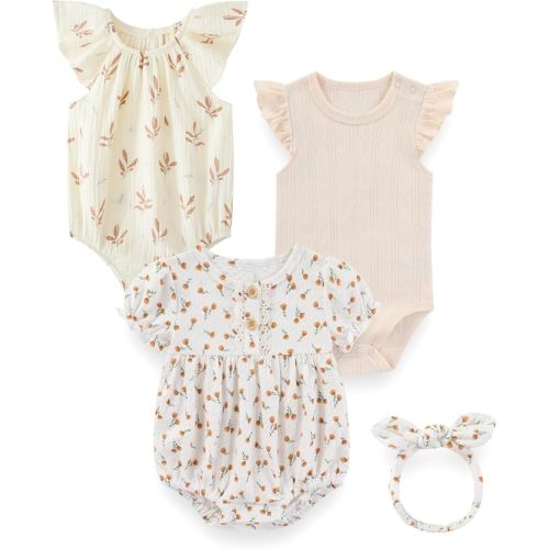 3Pcs Cotton Baby Girl Bodysuits Soft Infant Summer Rompers Set