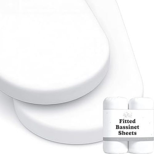 Baby Bassinet Sheets Boy Girl (Moonlit White) 2-Pack - Fitted Bedside Bassinet Sheets - Buttery Soft Organic Cotton Blend for Standard Mattress Pad - Compatible with Halo BassiNest