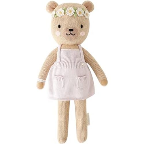 cuddle + kind Olivia The Honey Bear Little 13" Hand-Knit Doll – 1 Doll = 10 Meals, Fair Trade, Heirloom Quality, Handcrafted in Peru, 100% Cotton Yarn