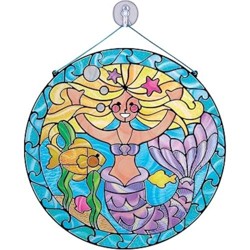 Melissa & Doug Stained Glass Made Easy Activity Kit: Mermaids - 140+ Stickers Kids Sticker Stained Glass Craft Kit; Mermaid Crafts for Kids Ages 5+