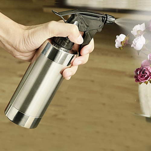 Stainless Steel Watering Can 280ml | Brushed Finish Plant Mister & Sprayer for Indoor Outdoor Gardening Hairdressing Ironing Cleaning | Hand Press Spray Bottle | Durable Leakproof | 2.13x8.07in