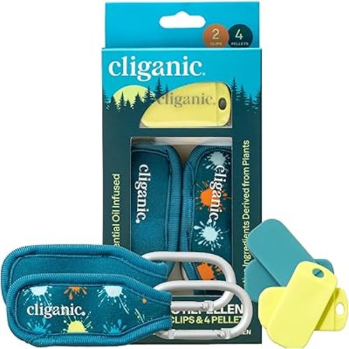 Cliganic Mosquito Repellent Pack (2 Clips + 4 Refill Pellets) - Natural DEET-Free, Essential Oil Infused