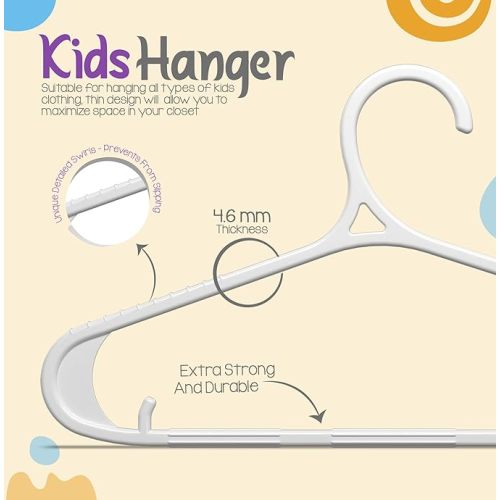 Utopia Home Kids Hangers 20 Pack - 11 Inch Plastic Baby Hangers for Closet - Childrens Hanger for Clothes & Infant Hanger for Closet - Non-Slip Shoulder Grooves, Strap Hooks & Pants Bar (White)