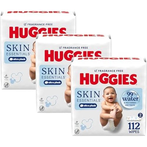 Huggies Skin Essentials Baby Wipes, Hypoallergenic, 99% Water, 2 Flip Top Packs (112 Wipes Total) (Pack of 3)